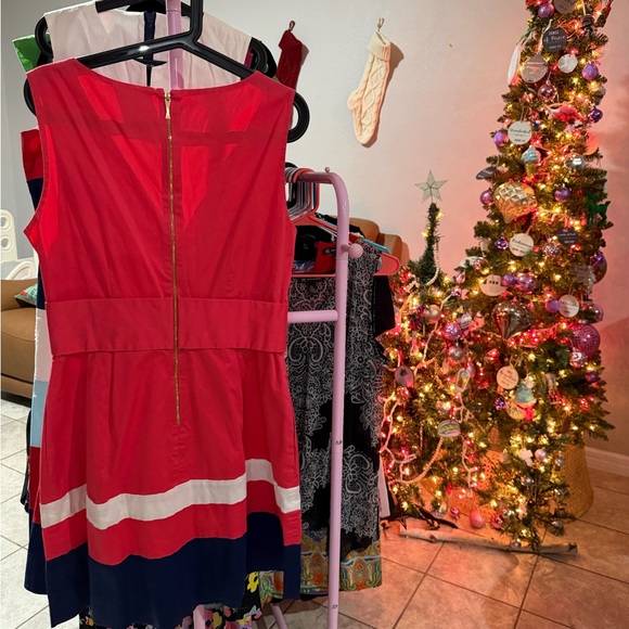 Kate Spade Coral and Navy Belted Dress - Picture 3 of 8